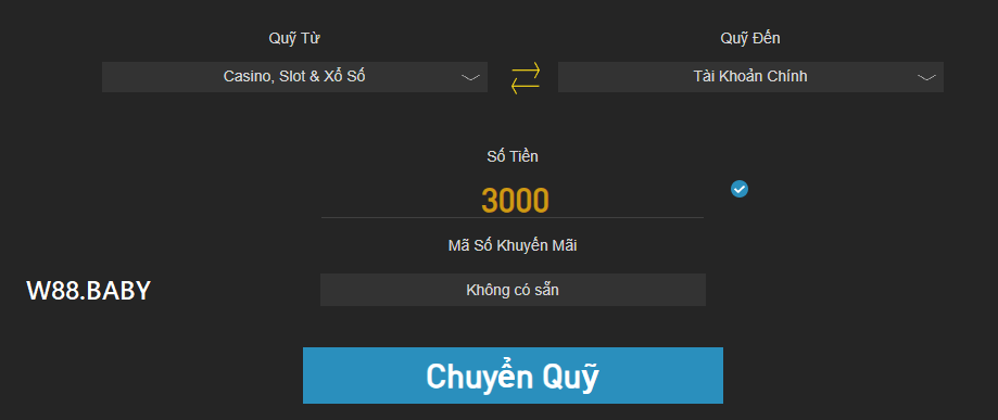 Chuyển tiền về tài khoản chính để rút tiền W88 Chuyển tiền về tài khoản chính để rút tiền W88