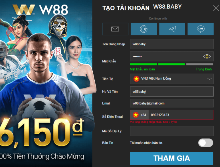Nhập thông tin đăng ký W88 Nhập thông tin đăng ký W88