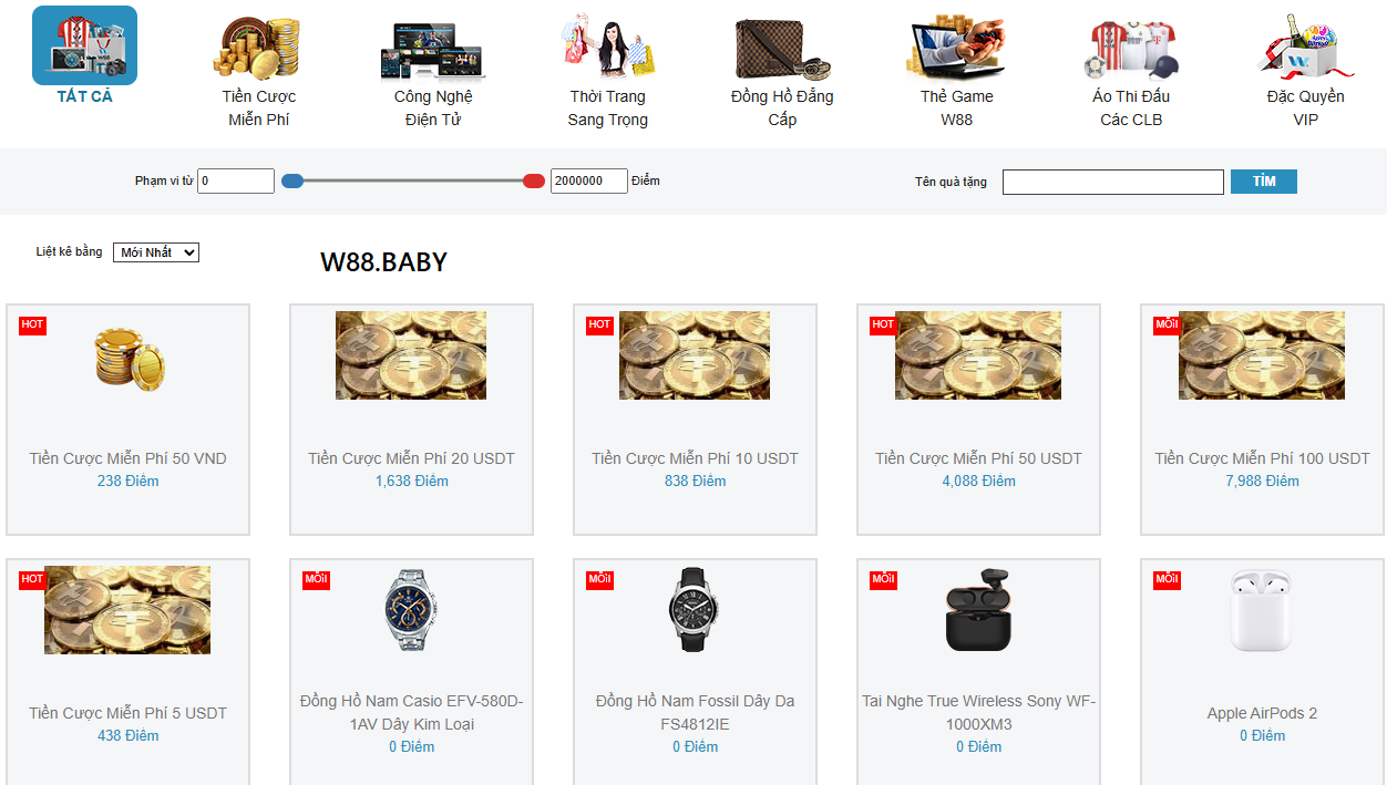 Quà tặng trong CLB VIP W88 Quà tặng trong CLB VIP W88